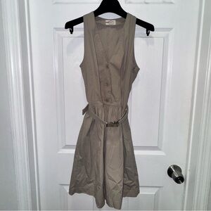 PRADA Taupe Sleeveless Belted Halter Dress with Logo Buckle